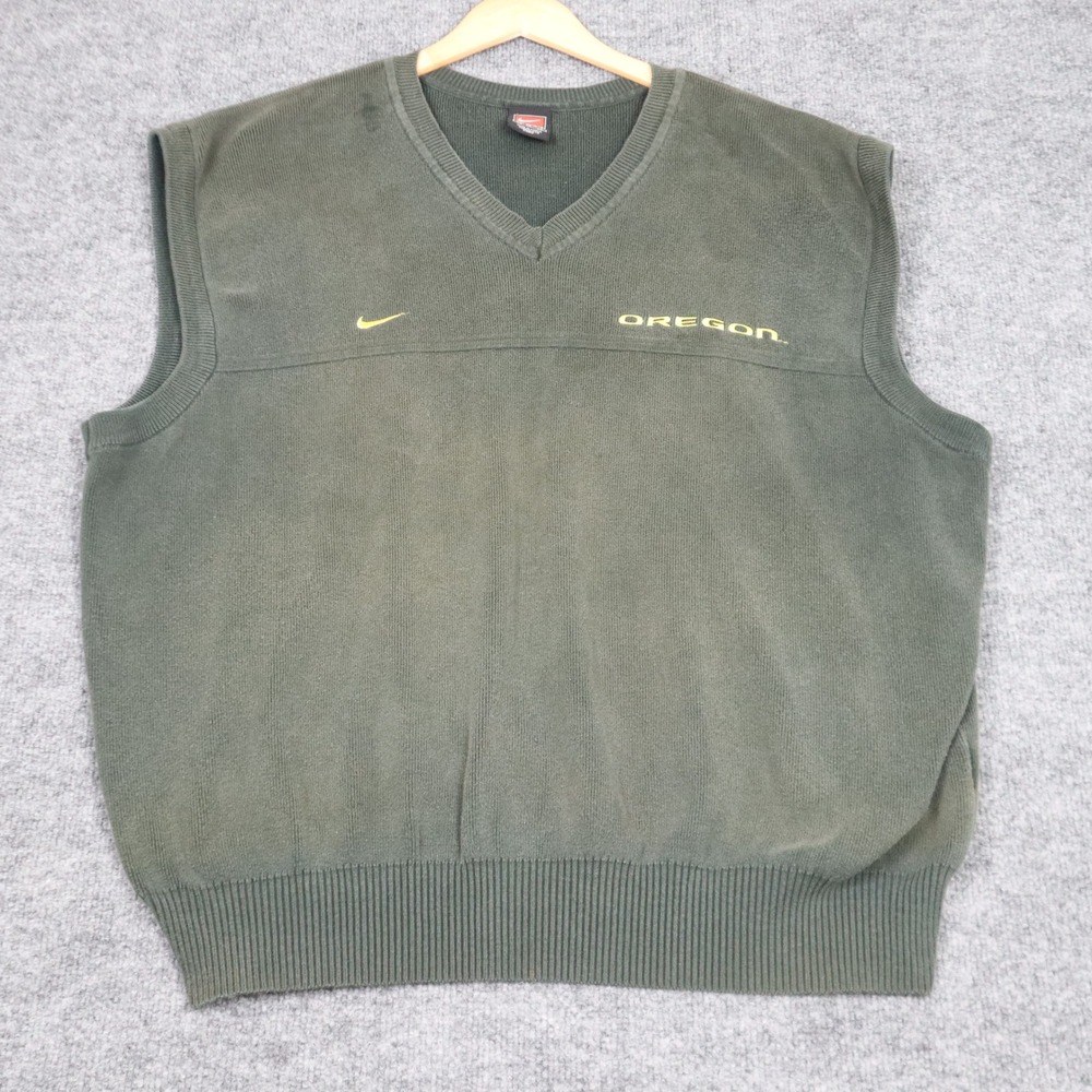 Vintage University of Oregon Ducks Nike Team V-Neck Sweater‎ Vest Men's XL Green